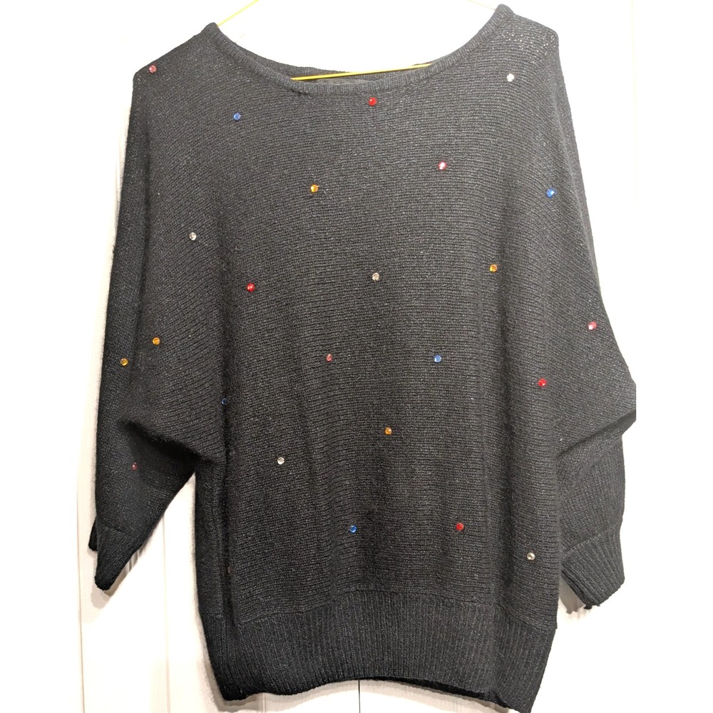 IB Diffusion Sweater Womens Large Silk Angora Wool Blend Jewel Dot Pullover Vtg
